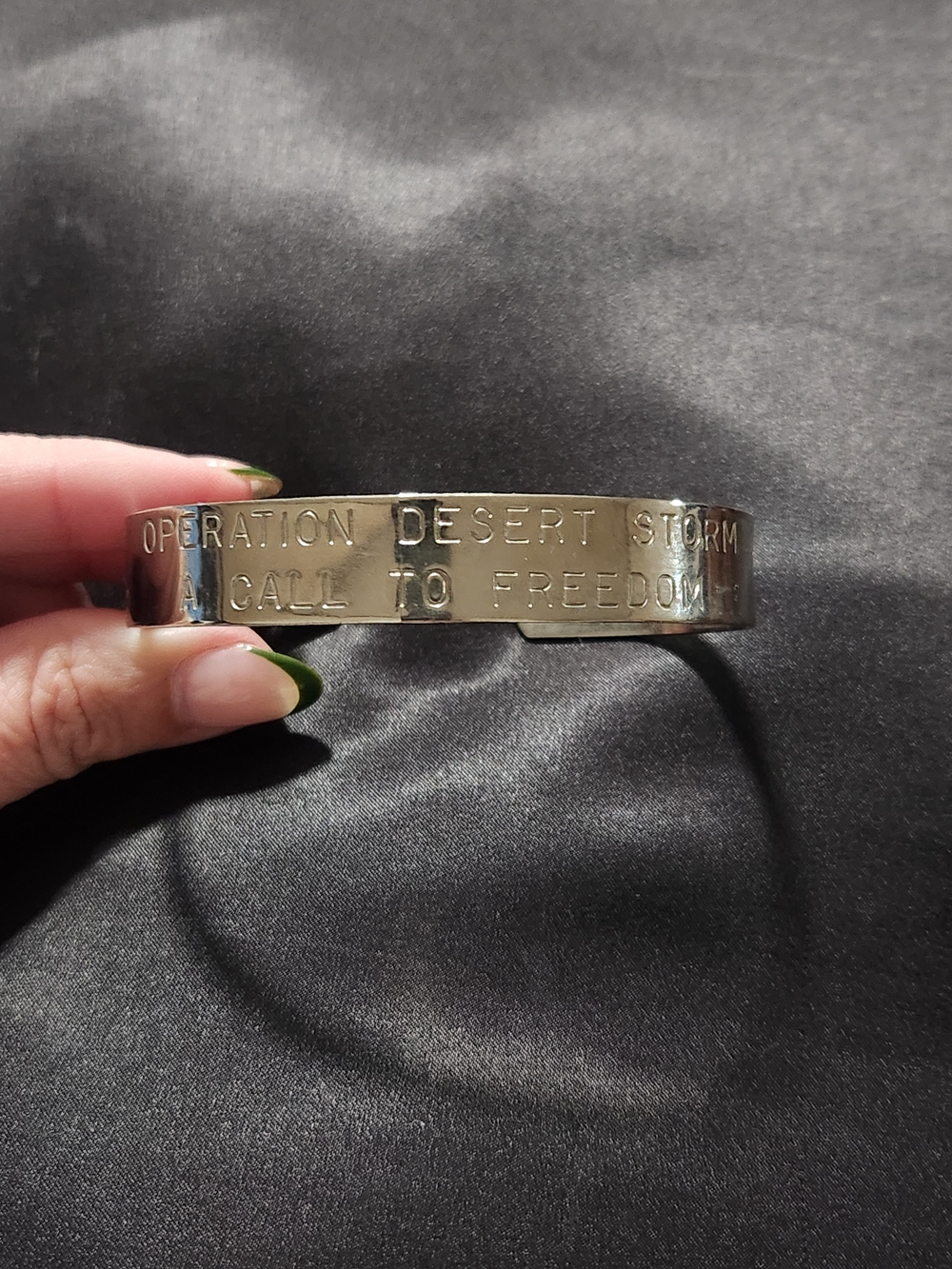 Vintage Operation Desert Storm A Call To Freedom Silver Tone Cuff Bracelet
